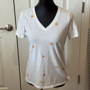 A.N.A. - A New‎ Approach - Women's White V Neck Stars Size Small